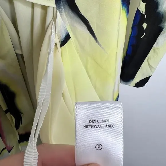 A.L.C. Enzo Silk Chiffon Wrap Dress Yellow Psychedelic Mini Womens 6 - Picture 15 of 16